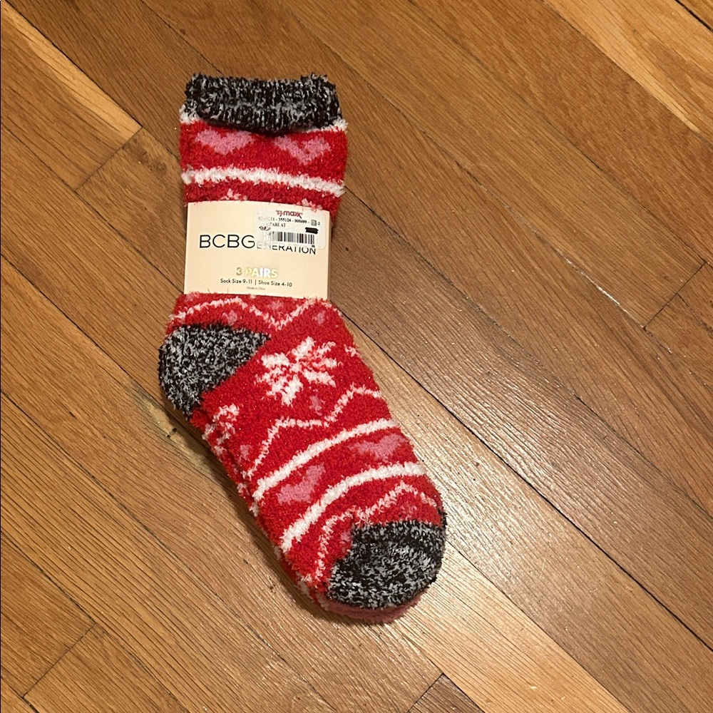 BCBG Festive Red and Black Fuzzy Socks